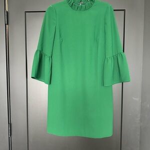 J. Crew Green Ruffled A-Line Dress with Bell Sleeves